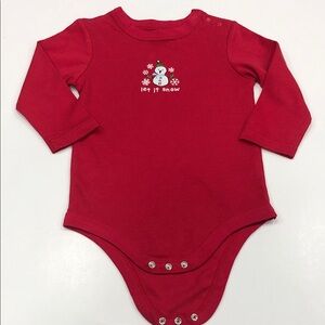 ☃️Cherokee Baby Long-Sleeve Bodysuit – Size 12–18 Months – Red – Let It Snow ❄️